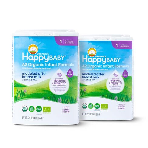 Happy Baby Organics Stage 1 A2 Infant Formula, 0 12 Months, Milk Based Organic Baby Formula Powder with A2 Milk, Probiotics & Prebiotics for Immune & Digestive Support, 22.9 Ounce (Pack of 1) in Kuwait
