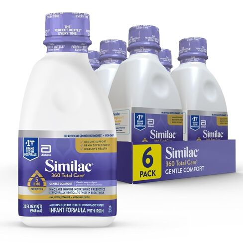Similac 360 Total Care Gentle Comfort Baby Formula, Easy-to-Digest Formula, Has 5 HMO Prebiotics, Ready-to-Feed Infant Formula, 32-fl-oz Bottle, Pack of 6 in Kuwait