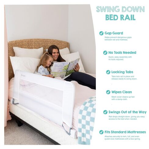 Regalo Swing Down Toddler Bed Rail Guard, NO Tools Required, Bed Rail for Toddlers with Patented Gap Guard, Toddler Bed Rail, Fits Twin, Full & Queen Beds, Bed Safety Rail for Kids Bed, 43" Long in Kuwait
