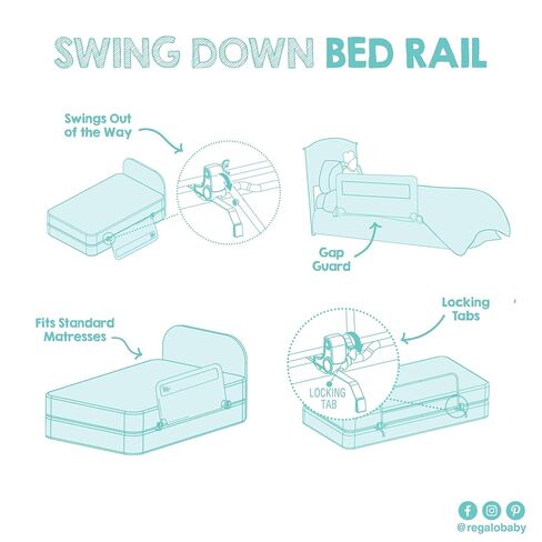 Regalo Swing Down Toddler Bed Rail Guard, NO Tools Required, Bed Rail for Toddlers with Patented Gap Guard, Toddler Bed Rail, Fits Twin, Full & Queen Beds, Bed Safety Rail for Kids Bed, 43" Long in Kuwait
