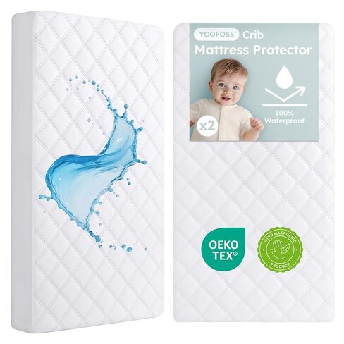 Yoofoss Waterproof Crib Mattress Protector 2 Pack, Quilted Crib Mattress Pad Cover Ultra Soft and Breathable, Machine Washable Toddler Mattress Protector for Standard Baby Crib Size 52''x28'' in Kuwait