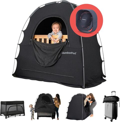 SlumberPod Original Blackout Sleep Tent with Fan for Pack N Play, Mini Crib | Fan Included, Sleep Pod for Babies & Toddlers, Blocks 99% Light, Includes Monitor & Fan Pouches, Shark Tank Featured, Black in Kuwait