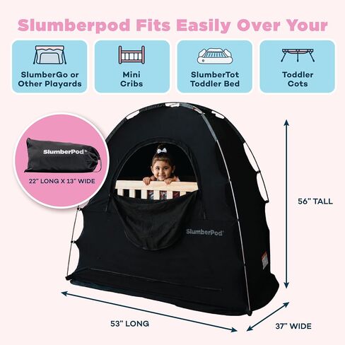 SlumberPod Original Blackout Sleep Tent with Fan for Pack N Play, Mini Crib | Fan Included, Sleep Pod for Babies & Toddlers, Blocks 99% Light, Includes Monitor & Fan Pouches, Shark Tank Featured, Black in Kuwait