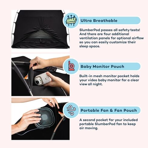 SlumberPod Original Blackout Sleep Tent with Fan for Pack N Play, Mini Crib | Fan Included, Sleep Pod for Babies & Toddlers, Blocks 99% Light, Includes Monitor & Fan Pouches, Shark Tank Featured, Black in Kuwait