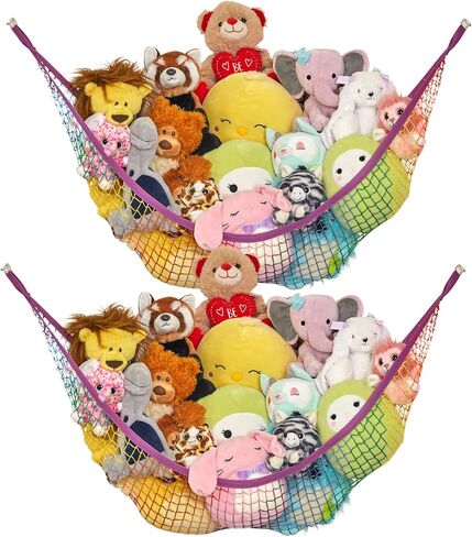 Stuffed Animal Hammock 2 Pack | Corner Stuffed Animal Storage & Plushie Net | Toy Hammock for Stuffed Animals | Holds 12lbs | Easy Hang, All Hardware Included | White Bedroom Decor | by Lilly's Love in Kuwait