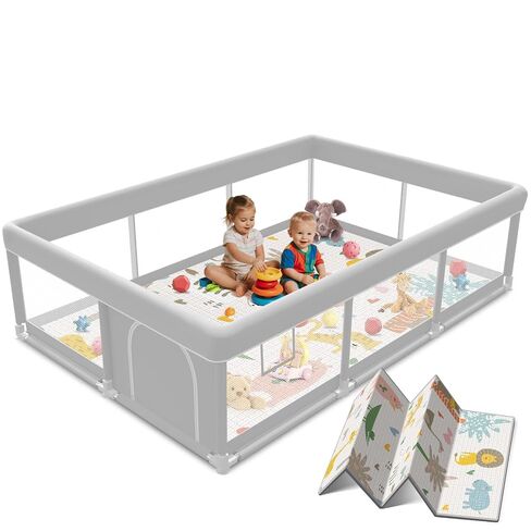 Baby Playpen with Mat, 50x50 Inch Playpen with Mat Waterproof for Babies and Toddlers Play Pen Playards Safety Gate Fence Active Center Indoor in Kuwait