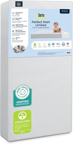 Serta Perfect Start Limited Dual Sided Baby Crib Mattress and Toddler Mattress, Breathable Fiber Core, GREENGUARD Gold Certified, Waterproof, 7 Year Warranty, Made in USA in Kuwait