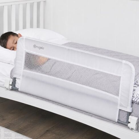 Regalo Safety Double-Sided Swing Down Bed Rail Guard (2-Pack), Toddler Bed Rail for Twin to Queen Beds, Extra Long 43", Reinforced Anchor System, Easy Install, White in Kuwait