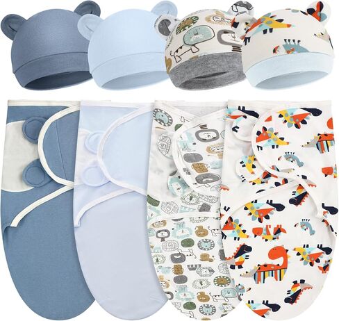 4 Pack Preemie Swaddle Blanket Wrap Set with Hat for Baby Boys Girls 3-7 Lbs Preemie Newborn Clothes Sleepers Cap in Saudi Arabia