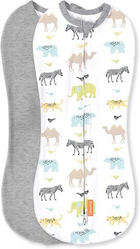 SwaddleMe by Ingenuity Compression Baby Swaddle Pod, Two-Way Zipper for Easy Diaper Changes, Improves Sleep & Calms Startle Reflex, 0-2 Months, 1.0 TOG, 2-Pack - Dino Jam in Kuwait