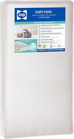 SEALY BABY 2 Stage Infant Crib Mattress Plus Toddler Bed Fit, Breathable, Cooling Foam Cotton Cover, Dual Firmness & Ultra-Lightweight, Cozy Cool in Kuwait