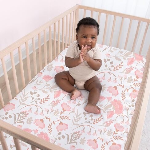 The Peanutshell 4-Pack Fitted Crib Sheet Set - Super Soft & Breathable Baby Girl Crib Sheets, Nursery Decor, Fit for Standard Mattress Cover- Whimsical Floral in Kuwait