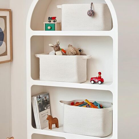R RUNKA Cotton Rope Basket Set of 3 (15"x10.2"x9.1") - Rectangle Storage Bins - Versatile Toy Storage Organizer - Perfect for Kids, Dog Toys, Books, Shelves - White in Kuwait