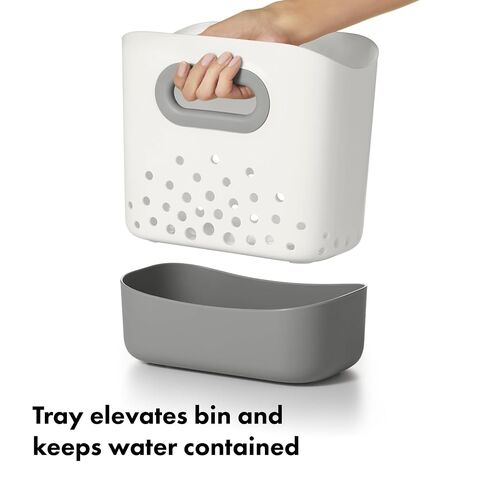 OXO Tot Stand Up Bath Toy Storage Organizer, 7.1 L, Large Capacity Bin for Baby Bath Essentials - Gray in Kuwait