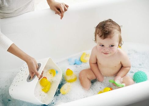 OXO Tot Stand Up Bath Toy Storage Organizer, 7.1 L, Large Capacity Bin for Baby Bath Essentials - Gray in Kuwait