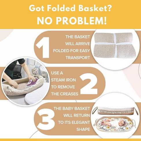 Baby Changing Basket Set with Diaper Caddy Organizer Macrame Boho Moses Basket for Babies, Handmade 100% Cotton Rope, Woven Portable Nursery Decor Waterproof Pad & Floral Pad in Kuwait