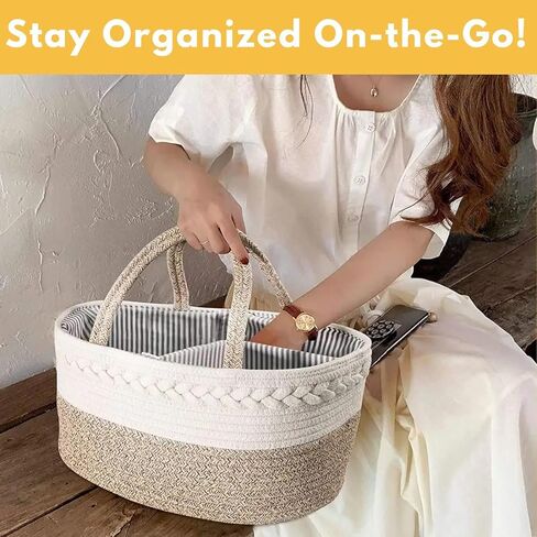 Baby Changing Basket Set with Diaper Caddy Organizer Macrame Boho Moses Basket for Babies, Handmade 100% Cotton Rope, Woven Portable Nursery Decor Waterproof Pad & Floral Pad in Kuwait