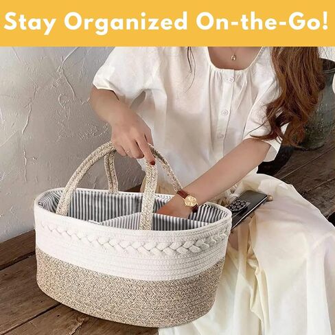 Baby Changing Basket Set with Diaper Caddy Organizer Macrame Boho Moses Basket for Babies, Handmade 100% Cotton Rope, Woven Portable Nursery Decor Waterproof Pad & Floral Pad in Kuwait