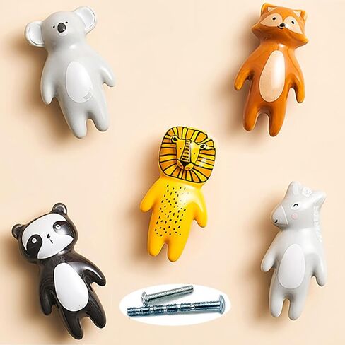 5Pcs Cute Animal Knobs Kids Handles Ceramic Knobs Children's Room Door Nursery Cupboard knobs Lovely Cabinet pulls Drawer knob for Kids, with Screws in Kuwait