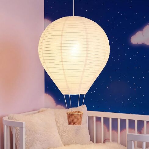 Baquler 3 Pcs 14 Inch Hot Air Balloon Lampshade Hanging Hot Air Balloon Decorations White Linen Fabric Decorative Lamp Shades for Nursery Kids Living Room Baby Shower Party Decor, Pendant Shades Only in Kuwait
