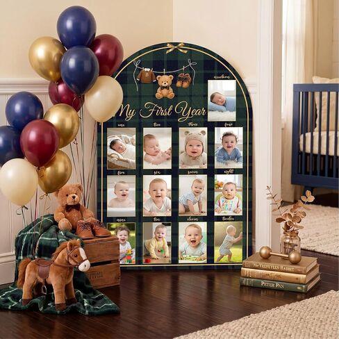 AceOrbit 33 x 22 Inch Large My First Year Picture Frame First Trip Around The Sun Decor Wooden 12 Monthly Milestone Photo Board 1st Birthday Decorations for Baby Monthly Milestone Fits 4 x 6 Photos in Kuwait