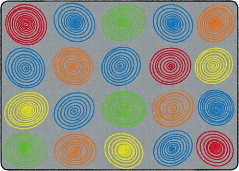 Flagship Carpets Circles Abstract Educational Area Rug for Kids Room Seating Décor, Children's Classroom, Play Carpet for Teaching and Playroom, Seats 24, 7'6" x 12', Grey in Kuwait