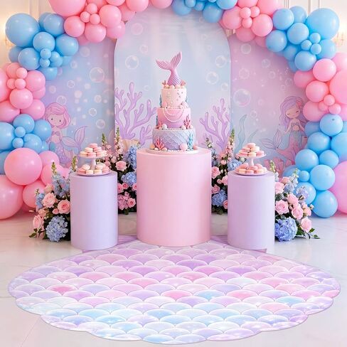 Mermaid Party Decoration 59 x 79 Inch Large Seashell Rug Under the Sea Decor Purple Pink Mermaids Floor Mat Decorative Area Rug for Mermaid Birthday Ocean Theme Photo Prop Backdrop Beach Wedding Party in Kuwait