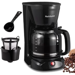 Nehilumn 12 Cup Drip Coffee Maker, Coffee Pot Machine Permanent Coffee Filter, Coffee Machines,1.8L Glass Carafe Electric Coffee Maker,950W Black