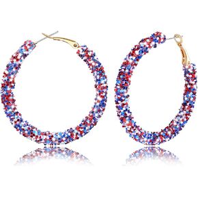 Glittering 4th of July Earrings American Patriotic Hoop Earrings for Women Girls Independence Day Circle Hoop Earrings Jewelry Holiday Gifts