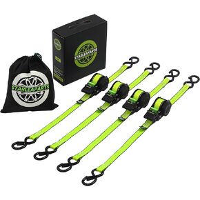 Retractable Ratchet Straps(4PK) - 1,500lb Break Strength, Ratchet Straps Heavy Duty with Rubber Coated Handle, Perfect Auto Ratchet Straps for Motorcycle, Kayak and Trucks