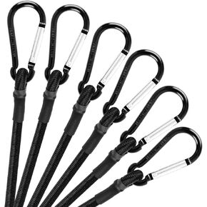12 Inch Bungee Cord with Carabiner Hook, 1/3 Inch Thick Black Bungee Cords Heavy Duty Outdoor Bungee Straps with Hooks for Camping, Tarps, Bike Rack, Tent,Luggage Rack,Cargo,RV, etc (6 Pack)