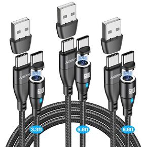Aripps USB C to USB C Magnetic Charging Cable[3-Pack, 3.3ft/6.6ft/6.6ft], 60W/3A Fast Charging USB Type C Charger Cord Compatible with Samsung Galaxy S21/S21+ Ultra 5G, S20/S20, Pixel, Switch