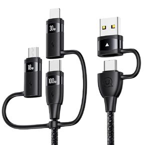100W USB C Multi Charging Cable, USAMS 4FT 5-in-1 5A Fast Sync Charger Adapter Nylon Braided Type-C Cable for Laptop/Tablet/Phone and More
