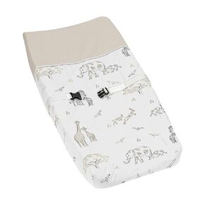 Sweet Jojo Designs Jungle Safari Animals Boy Girl Baby Nursery Changing Pad Cover Beige Brown Taupe Black and White Gender Neutral Animal Elephant Giraffe Wildlife Adventure Zebra Elephants Serengeti