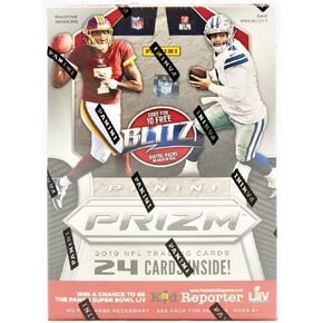 2019 Panini PRIZM Football Unopened Blaster Box of Packs with One Memorabilia Card and 3 Exclusive Lazer Parallels in Each Box Try for Kyler Murray and Nick Bosa Rookie Cards Plus