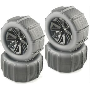12mm Hex Hub RC Wheel Rims & Rubber Tires 1/10 1/12 1/14 1/16 1/18 Scale Beach Sand/Snow/Desert Off Road Crawler Truck Wheels Tires Compatible with WLtoys 144001 (4* Tires with Tools)
