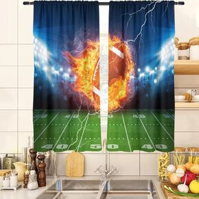 Football Kitchen Curtains Kids Boys Sports Teen Cool Balls Modern Funny Small Short 27.5" W x 39" L Window Treatment Tiers for Bedroom Living Room Bathroom 2 Panels Grommet Rod Pocket Drapes
