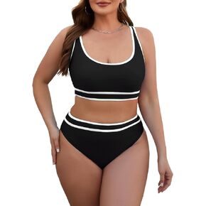 LYTHMER Women's Plus Size Bikini Sets Sporty Two Piece Swimsuit High Waisted Color Block Cheeky High Cut Bathing Suits