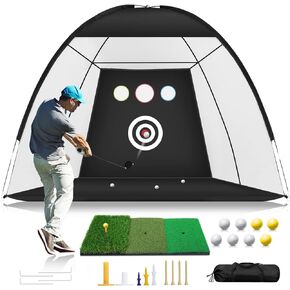 Golf Net, 10 x 7ft Golf Practice Net for Backyard Driving Chipping, All in 1 Golf Hitting Aid Nets with Tri-Turf Golf Mat, Indoor Outdoor Golf Hitting Net with Target/Mat/Balls/Tee/Bag in Saudi Arabia