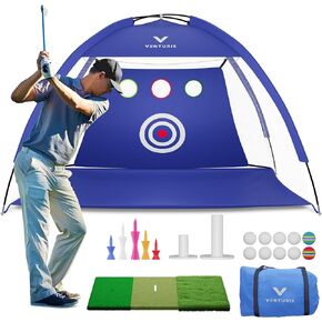 Venturix Golf Practice Net Set - Golf Driving Nets for Backyard with Golf Target Net Cloth, Tri-Turf Mat, Carry Bag, 10 Golf Balls & More Tees - Blue Golf Training Net, Golf Hitting Net Indoor Outdoor in Saudi Arabia