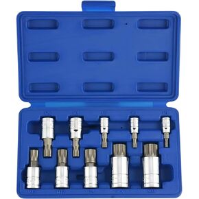 NEIKO 10056A 1/4-Inch, 3/8-Inch & 1/2-Inch Drive XZN Triple Square Spline Bit Socket Set | 10 Piece Set | Cr-V Sockets and S2 Steel Bits