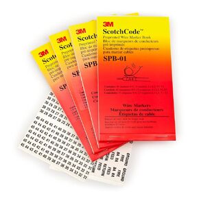 كتاب ماركر سلكي مطبوع مسبقًا من 3M ScotchCode SPB-03، مطلي بالفينيل، أرقام مطبوعة باللون الأسود (10) لكل 1-45، خلفية بيضاء تبرز الشخصيات
