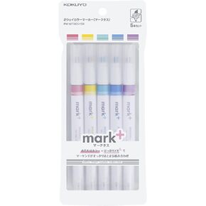 KOKUYO Mark+ Two Way Color Marker, 5-Pack(Pink, Blue, Green, Purple, and Yellow) PM-MT200-5S