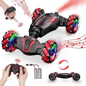SALATI Gesture Sensing RC Stunt Car, Hand Controlled Gesture RC Stunt Car with Lights Music & Spray, 360° Spinning All Terrains, 2.4Ghz Remote Control Car for Boys Girls Toy Gift 8-12, Red