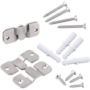 2 Sets Furniture Flush Mount Bracket-Headboard Wall Mount Hardware-Large Picture Hangers-Mirror Hook Matching Hook-Stainless Steel Interlocking Z Clips (Large,with Screws and Expansion Plastic Plug)