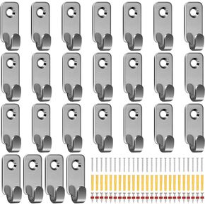25 Pcs Wall Mount Hooks J Hooks for Hanging Mirror Hanging Hardware 304 Stainless Steel Mini J Hook for Hanging Art Heavy Duty Hanger with Screws for Picture Frames Wire Key Bag, Silver
