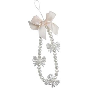 White Mobile Phone Lanyard Universal Phone Chain Black Bow White Pearl Beaded Phone Lanyard Wrist Strap Anti Lost Phone Charm Strap Fashion Phone Case Keychain Wallet Decoration Cell Phone Pendant