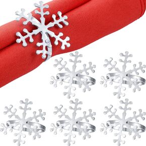 Snowflake Napkin Rings Thanksgiving Christmas Napkin Holders Napkin Rings Exquisite Household Alloy Napkin Rings for Christmas Wedding (Silver, 6)
