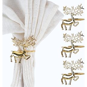 Gold Prancing Reindeer Christmas Napkin Rings Set of 4