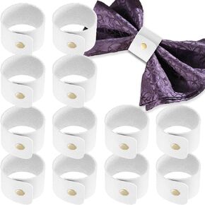 auwiyd 12 PCS Leather Napkin Rings Vintage Buckle Thanksgiving Rustic Napkin Ring Holder White PU Faux Leather Napkin Rings for Wedding Birthdays Christmas Thanksgiving Decoration